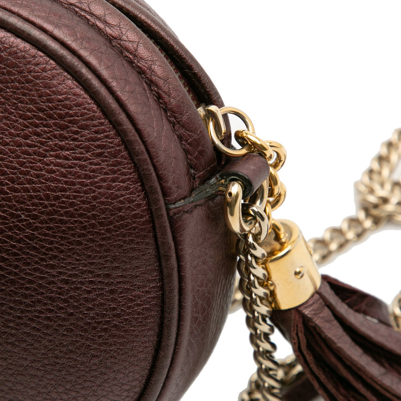 Gucci Mini Metallic Pebbled Calfskin Soho Chain Crossbody Paars