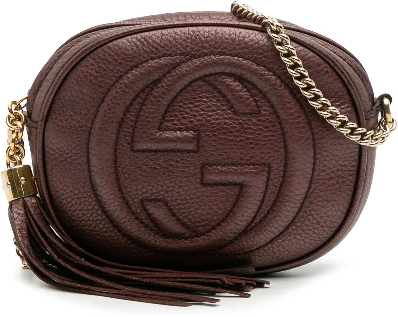 Gucci Mini Metallic Pebbled Calfskin Soho Chain Crossbody Paars