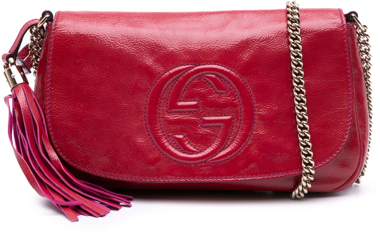 Gucci Medium Patent Soho Chain Flap Crossbody Rood