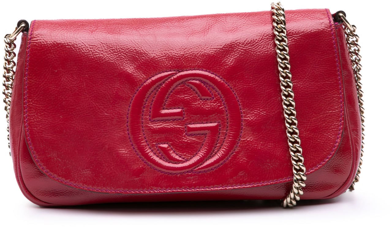 Gucci Medium Patent Soho Chain Flap Crossbody Rood