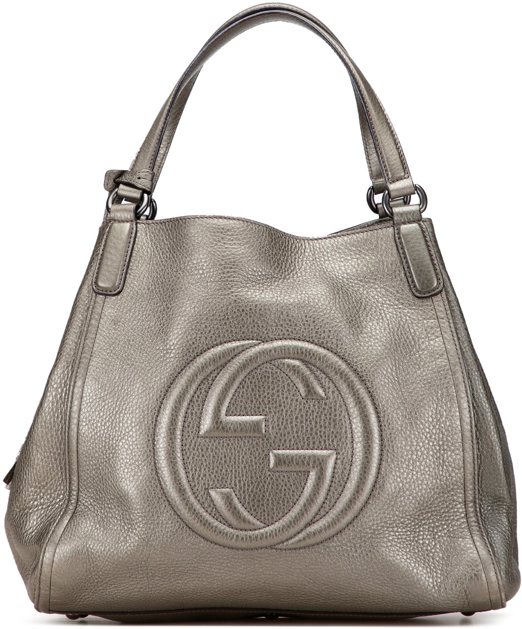 Gucci Medium Metallic Leather Soho Cellarius Tote Grijs
