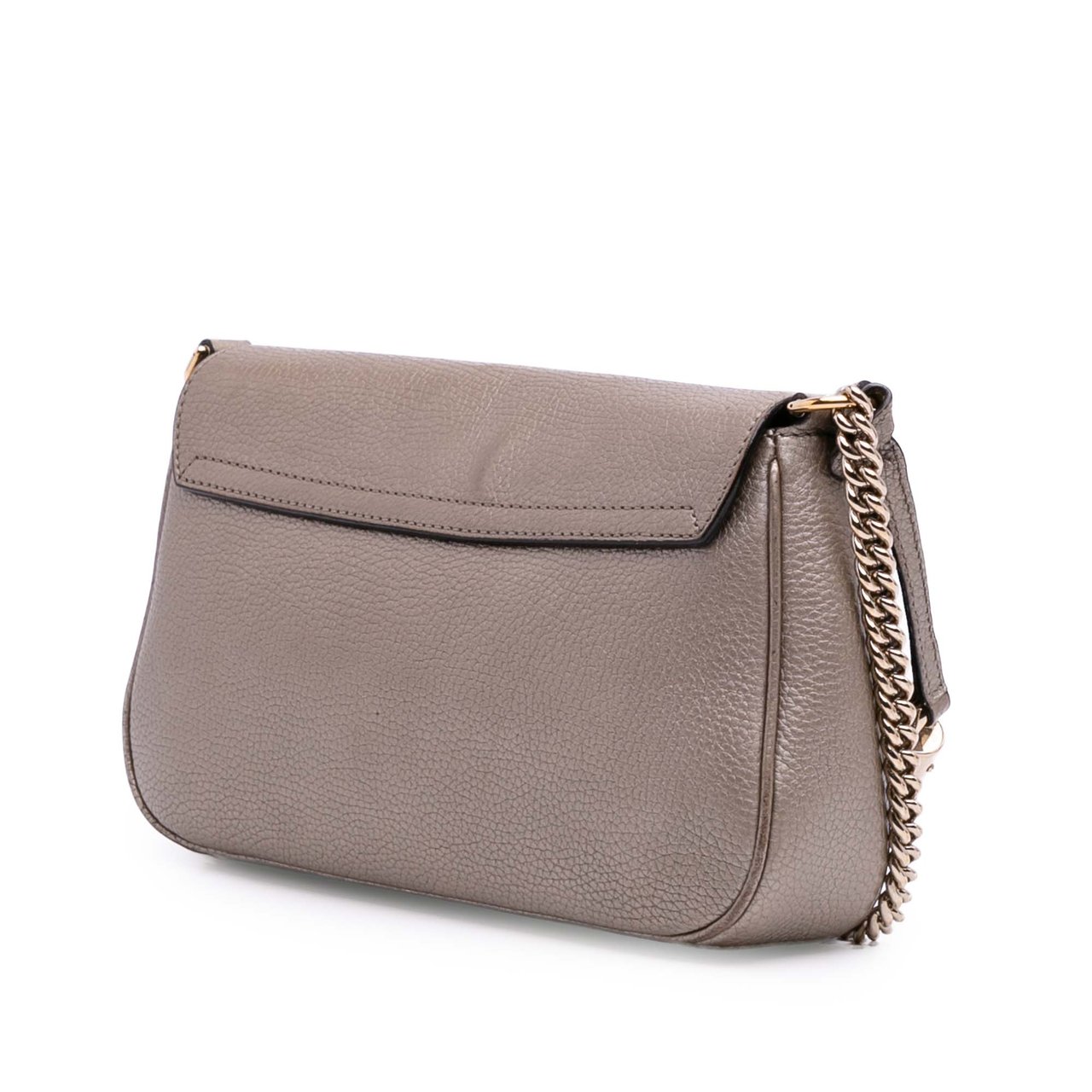 Gucci Medium Metallic Leather Soho Chain Flap Crossbody Zilver