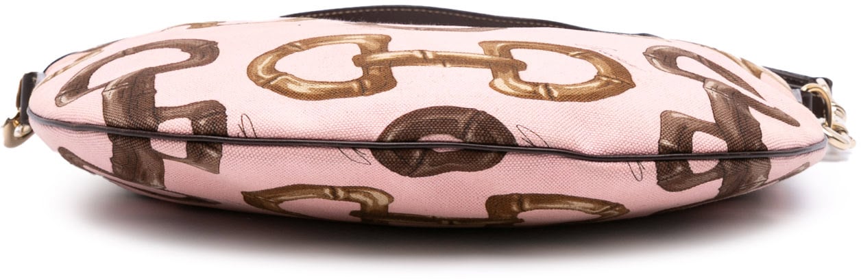 Gucci Canvas Bamboo Horsebit Print Hobo Roze