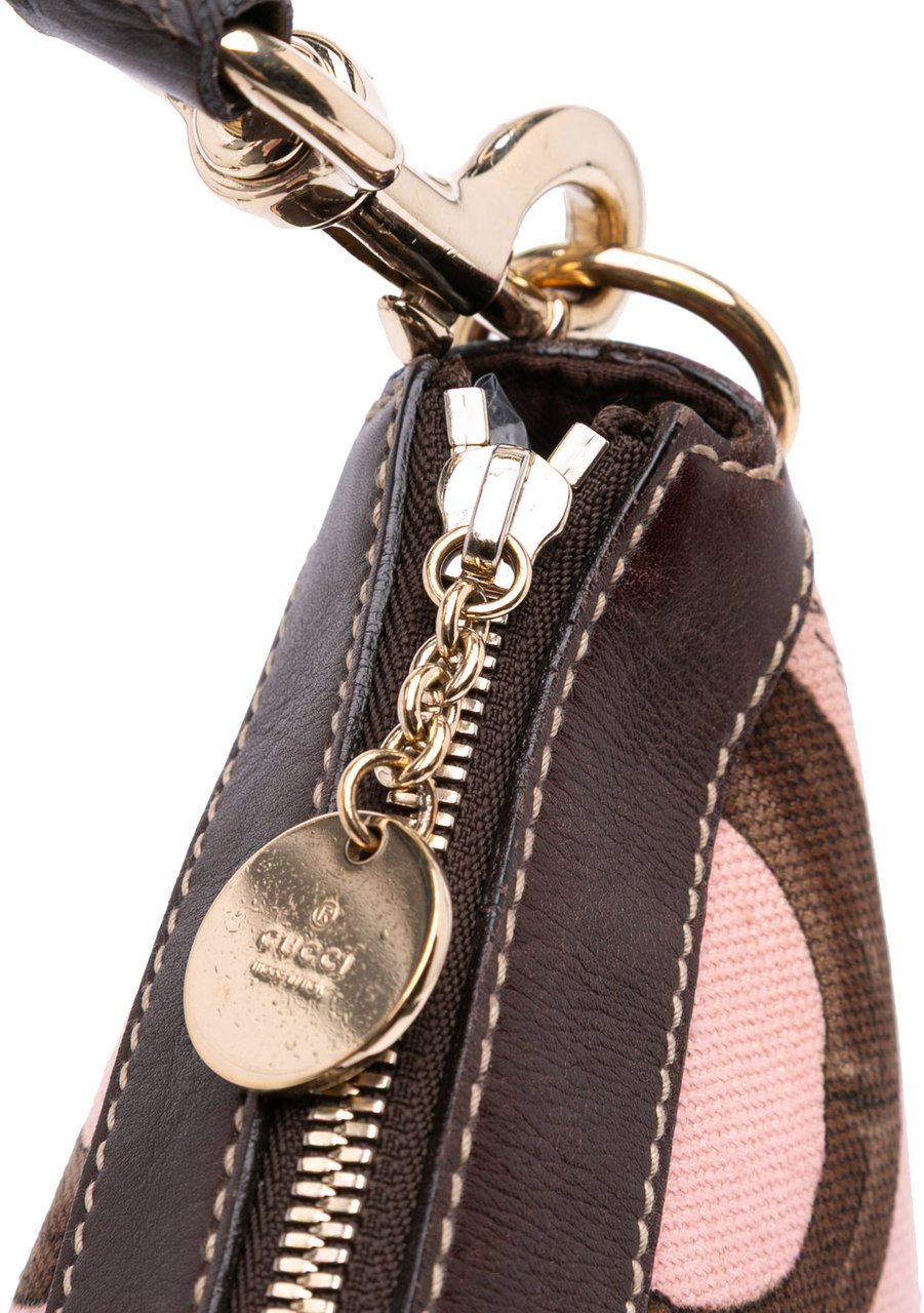 Gucci Canvas Bamboo Horsebit Print Hobo Roze