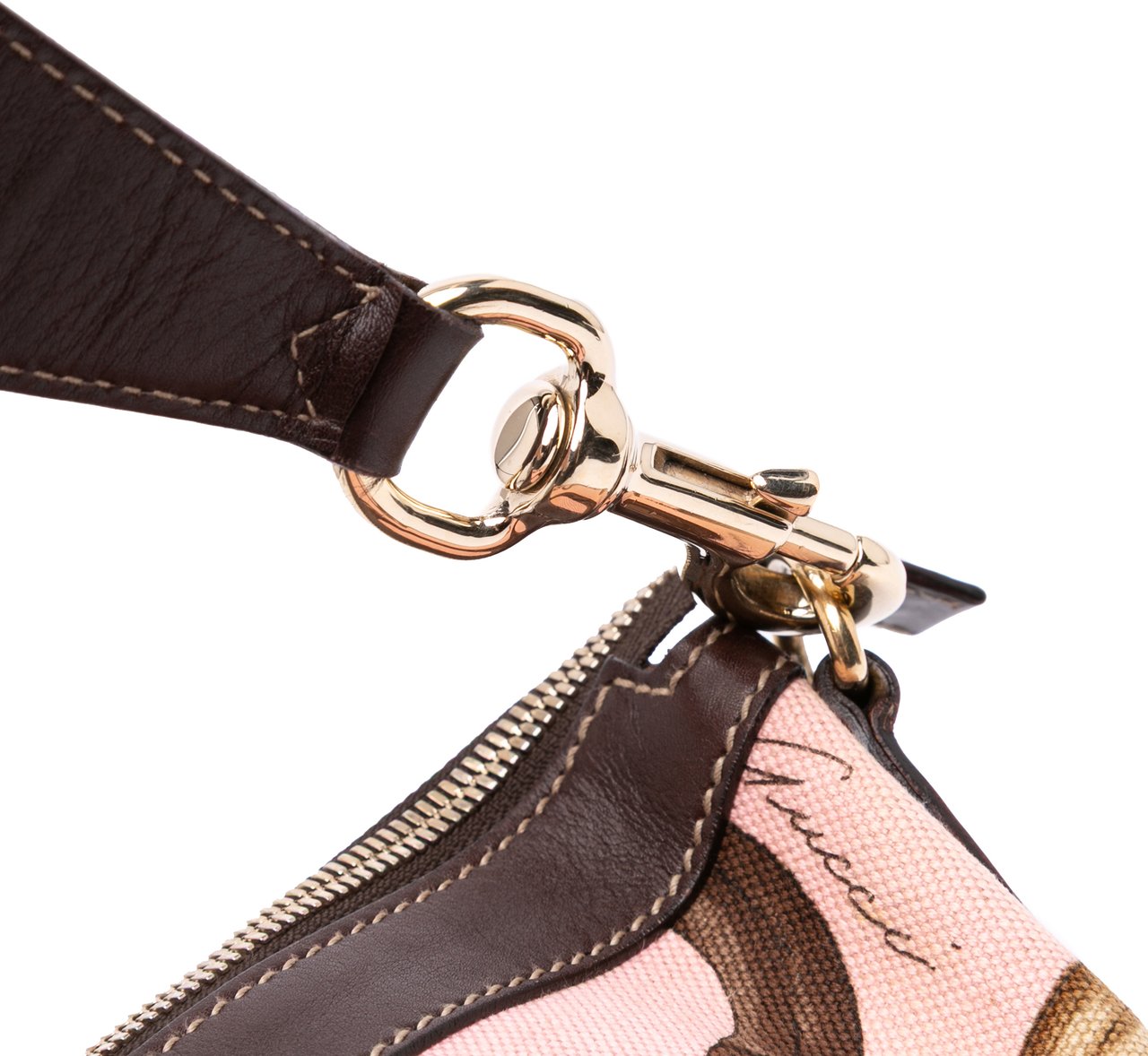 Gucci Canvas Bamboo Horsebit Print Hobo Roze