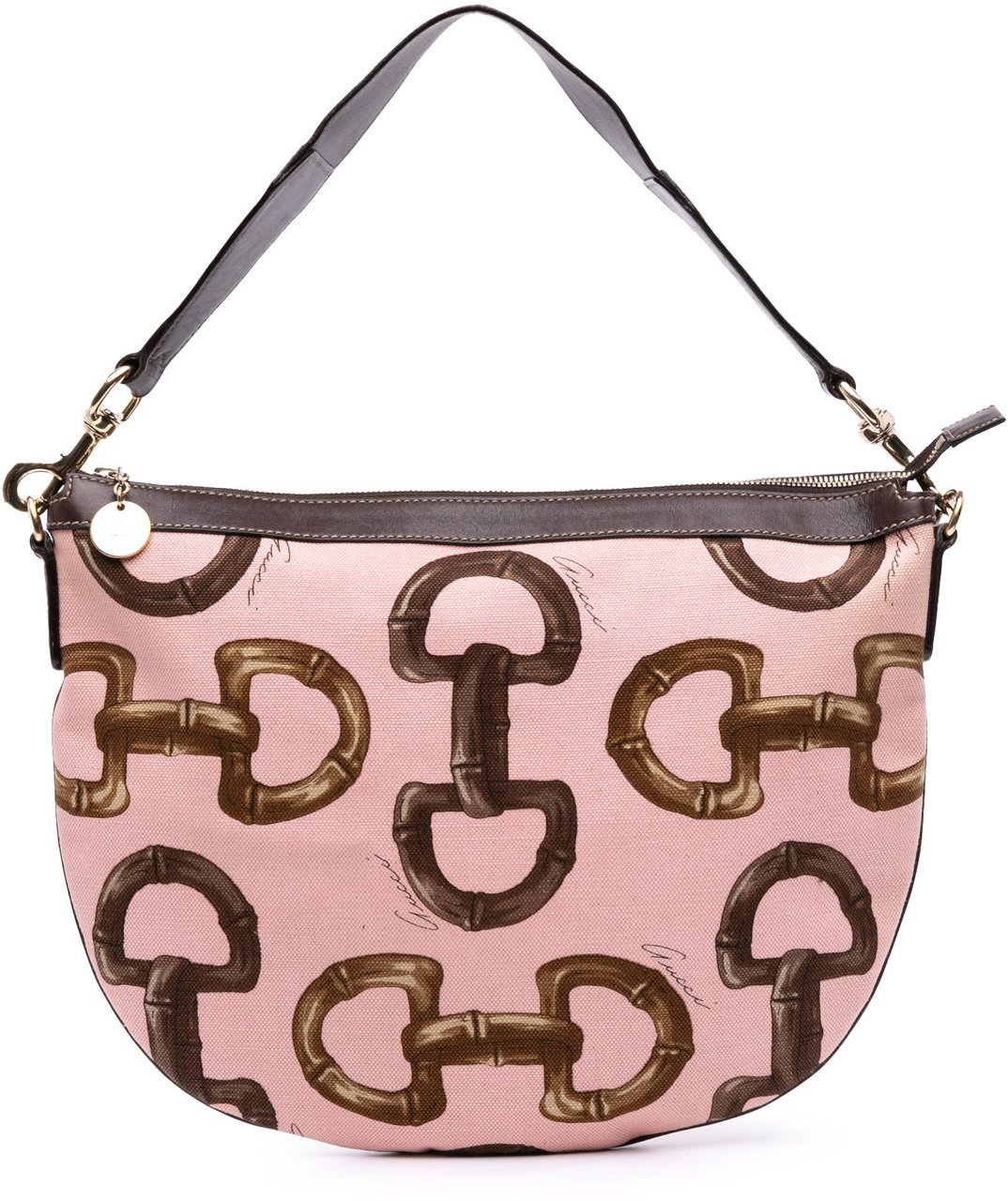 Gucci Canvas Bamboo Horsebit Print Hobo Roze