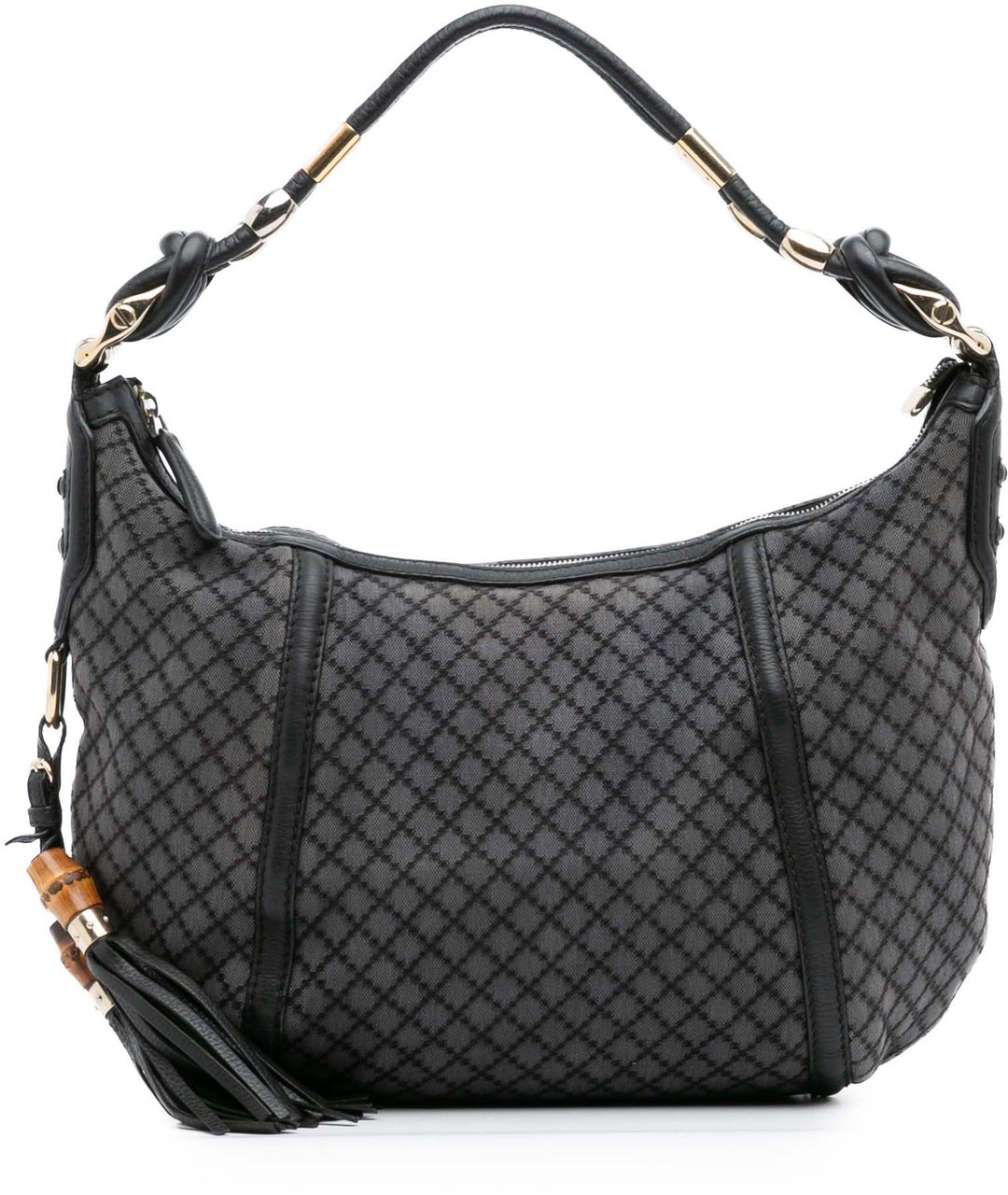 Gucci Medium Diamante Canvas Techno Horsebit Hobo Grijs