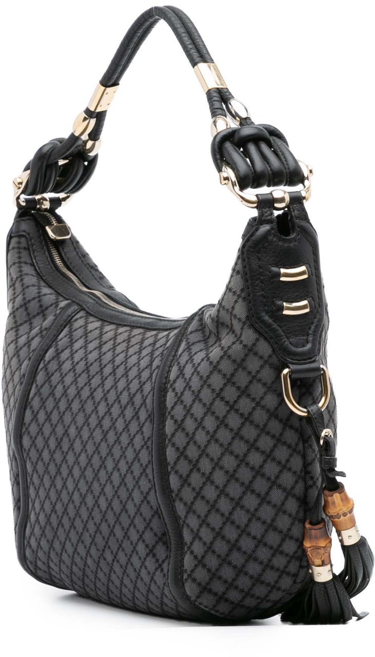 Gucci Medium Diamante Canvas Techno Horsebit Hobo Grijs