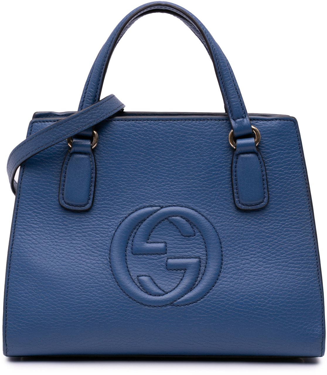 Gucci Medium Dollar Calf Soho Top Handle Convertible Tote Blauw