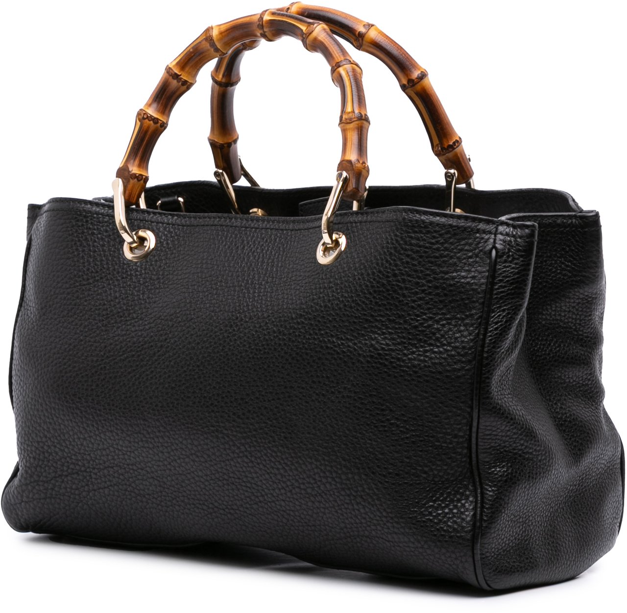 Gucci Medium Calfskin Bamboo Shopper Satchel Zwart