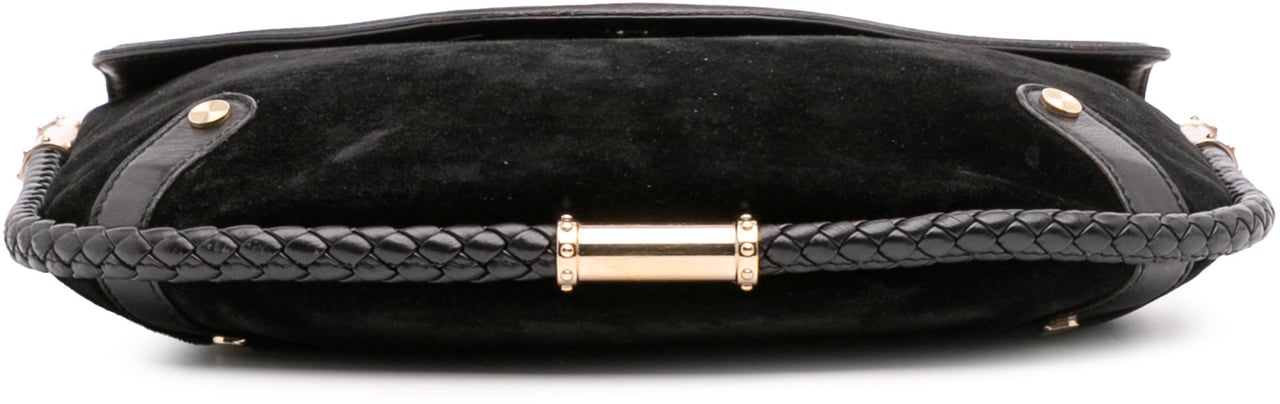 Gucci Medium Suede Britt Tassel Flap Shoulder Bag Zwart