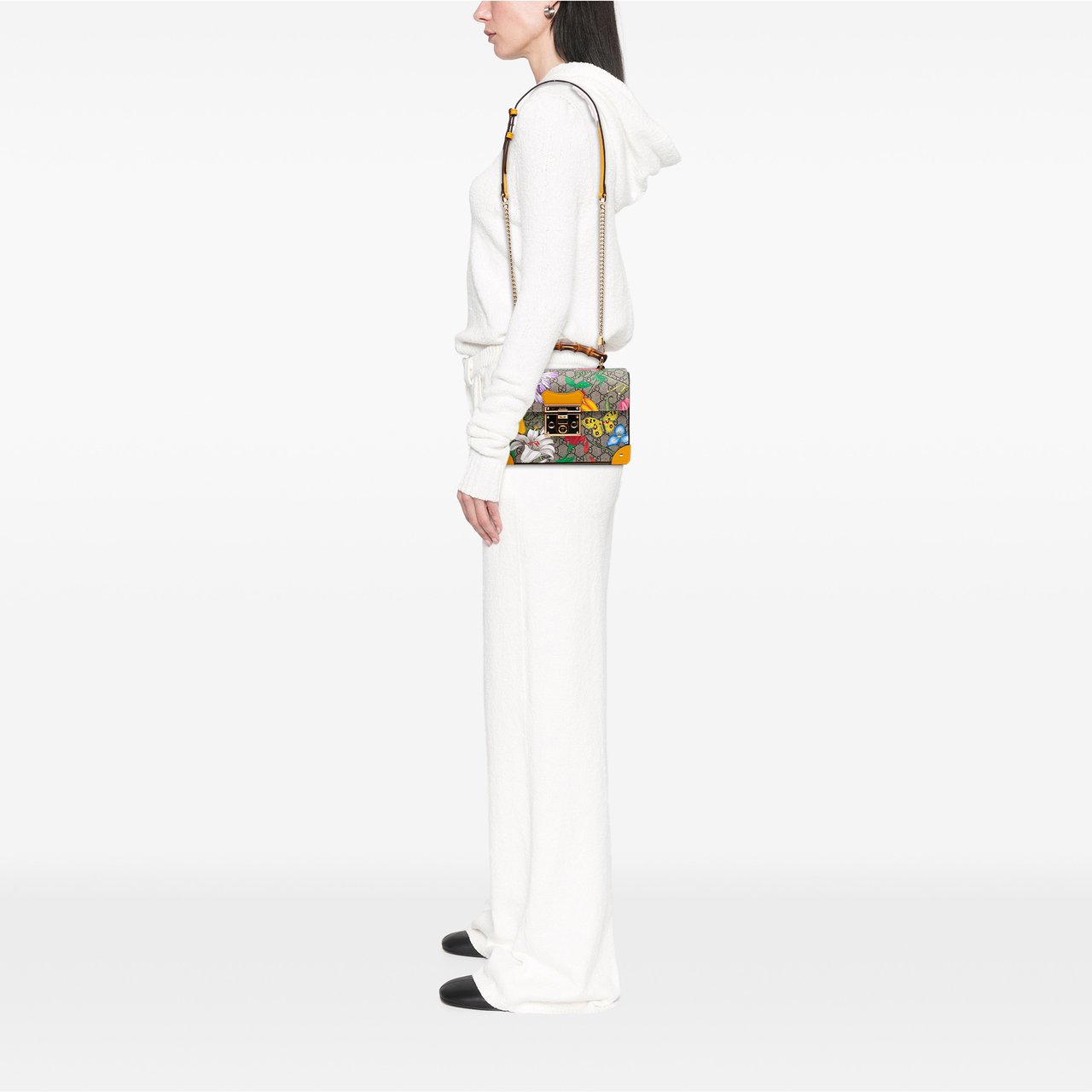 Gucci Small GG Supreme Flora Bamboo Padlock Satchel Bruin