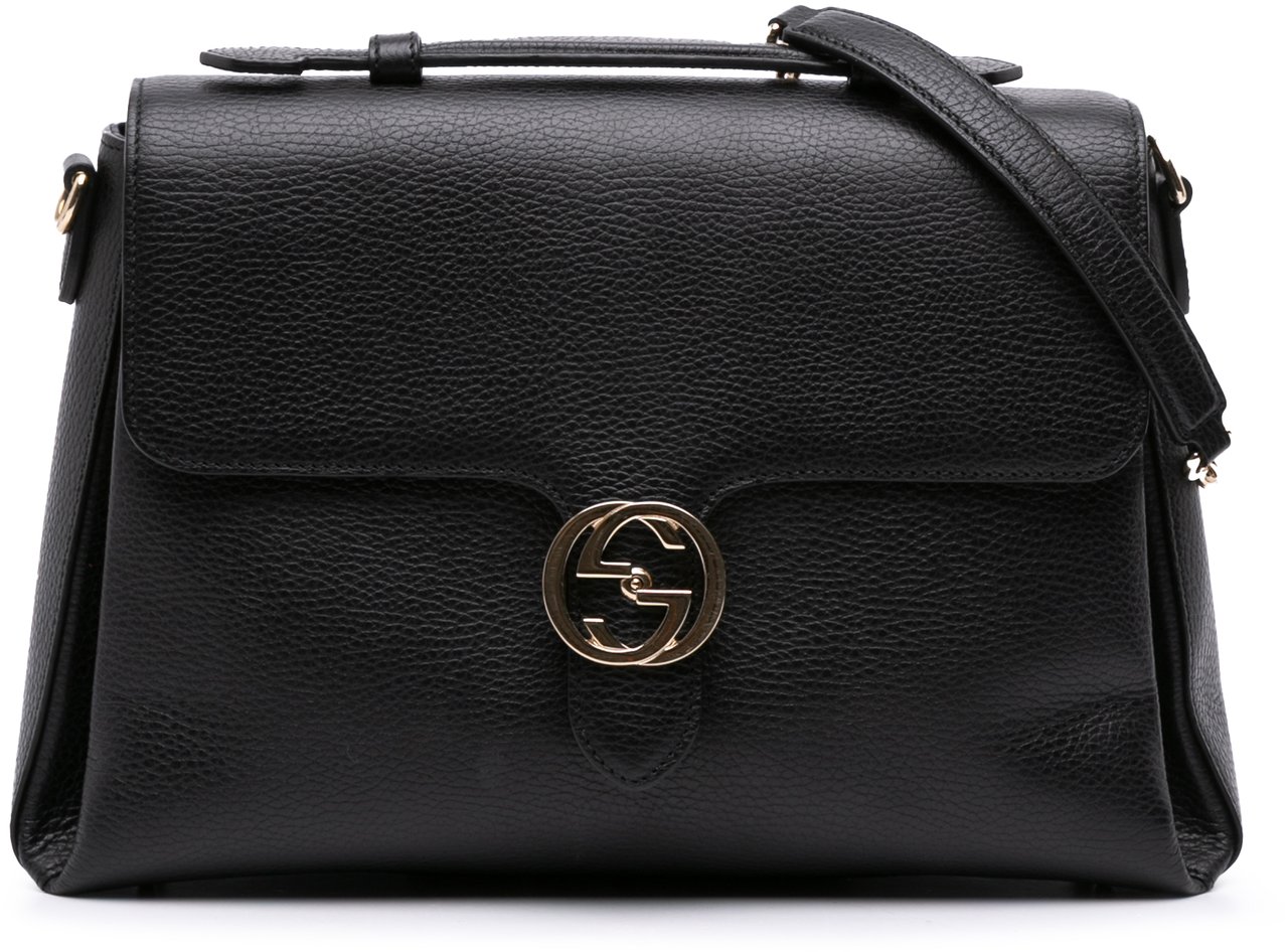 Gucci Medium Dollar Calf Interlocking G Satchel Zwart