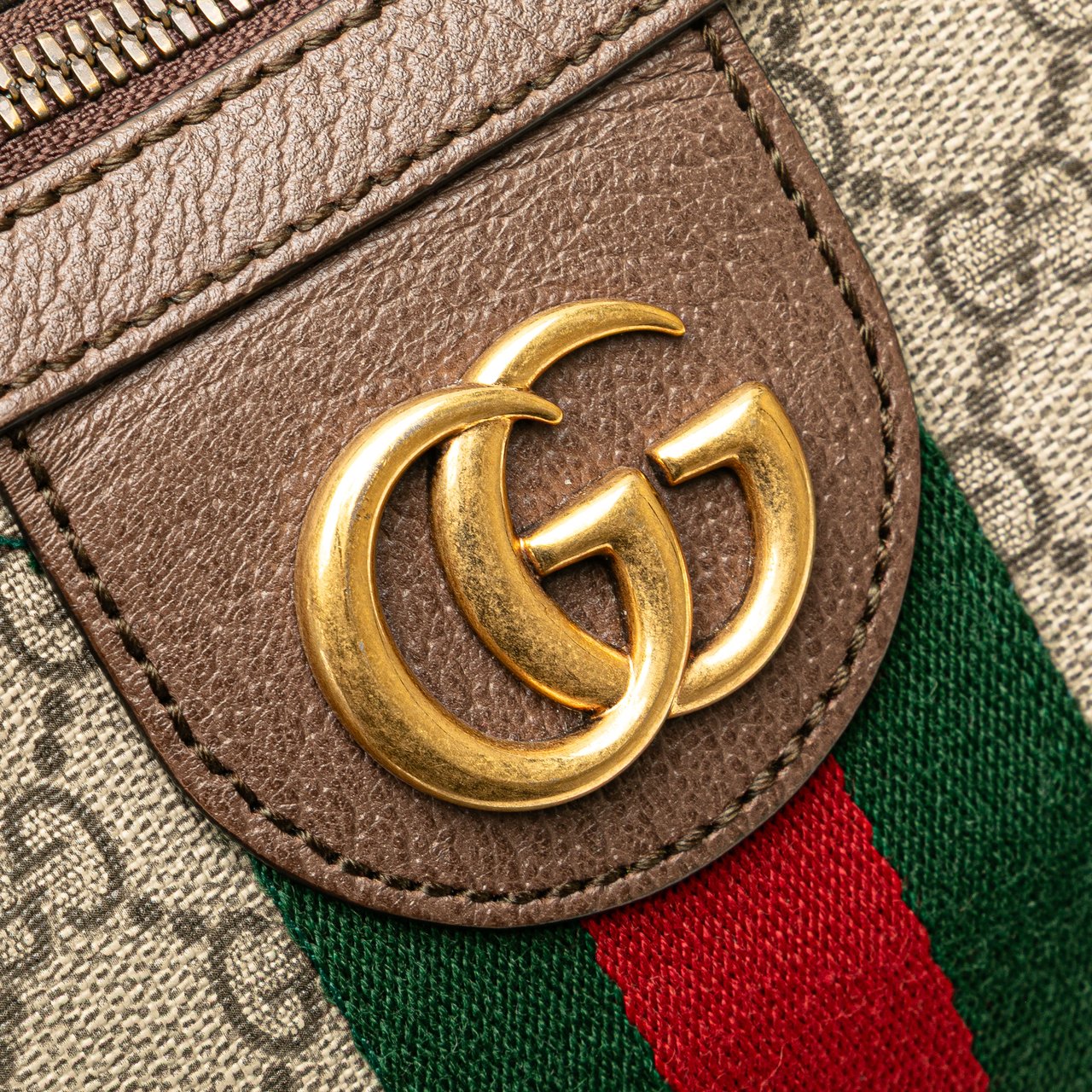 Gucci Small GG Supreme Web Ophidia Half Moon Crossbody Bruin