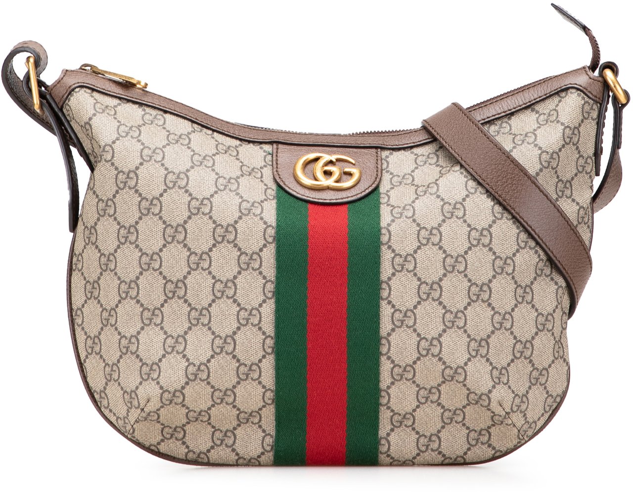 Gucci Small GG Supreme Web Ophidia Half Moon Crossbody Bruin