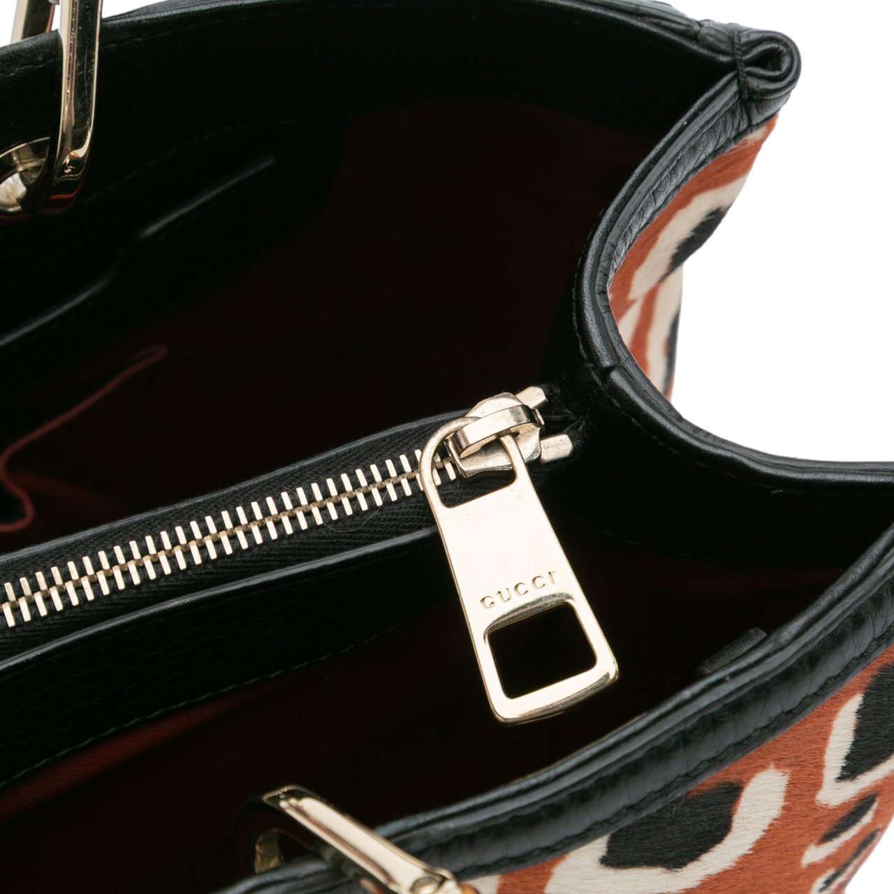 Gucci Medium Pony Hair Bamboo Shopper Satchel Oranje