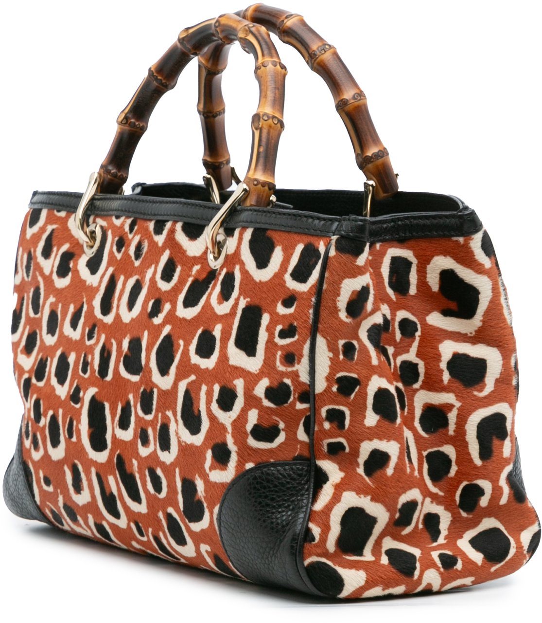 Gucci Medium Pony Hair Bamboo Shopper Satchel Oranje