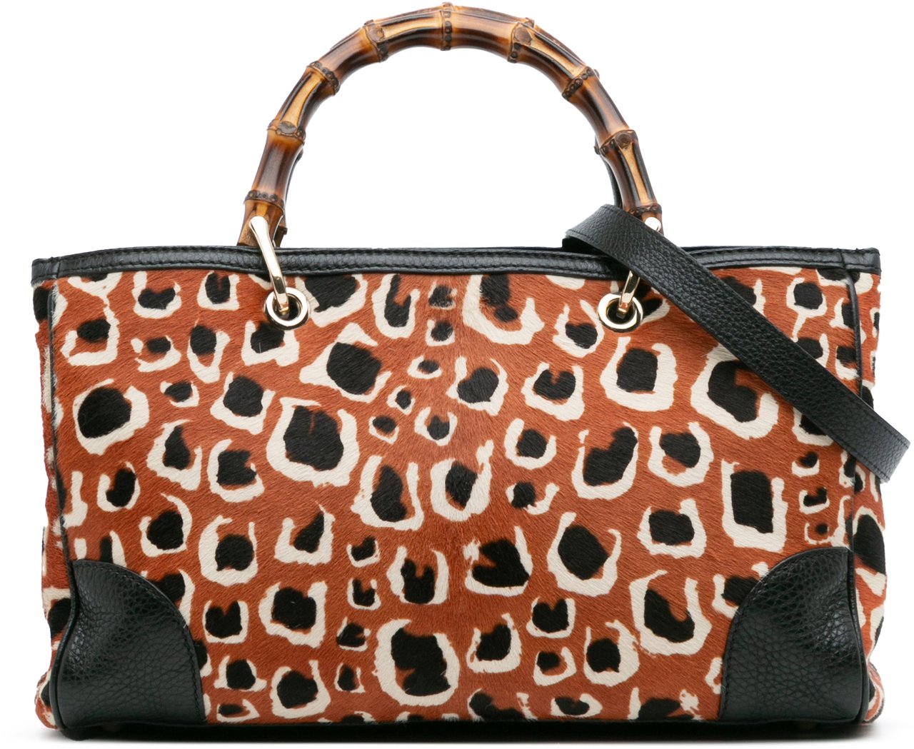 Gucci Medium Pony Hair Bamboo Shopper Satchel Oranje