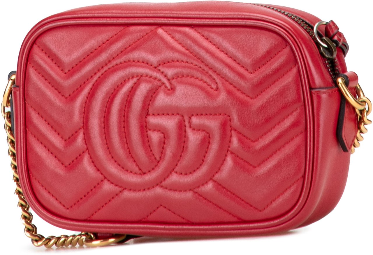 Gucci Mini GG Marmont Matelasse Leather Crossbody Rood