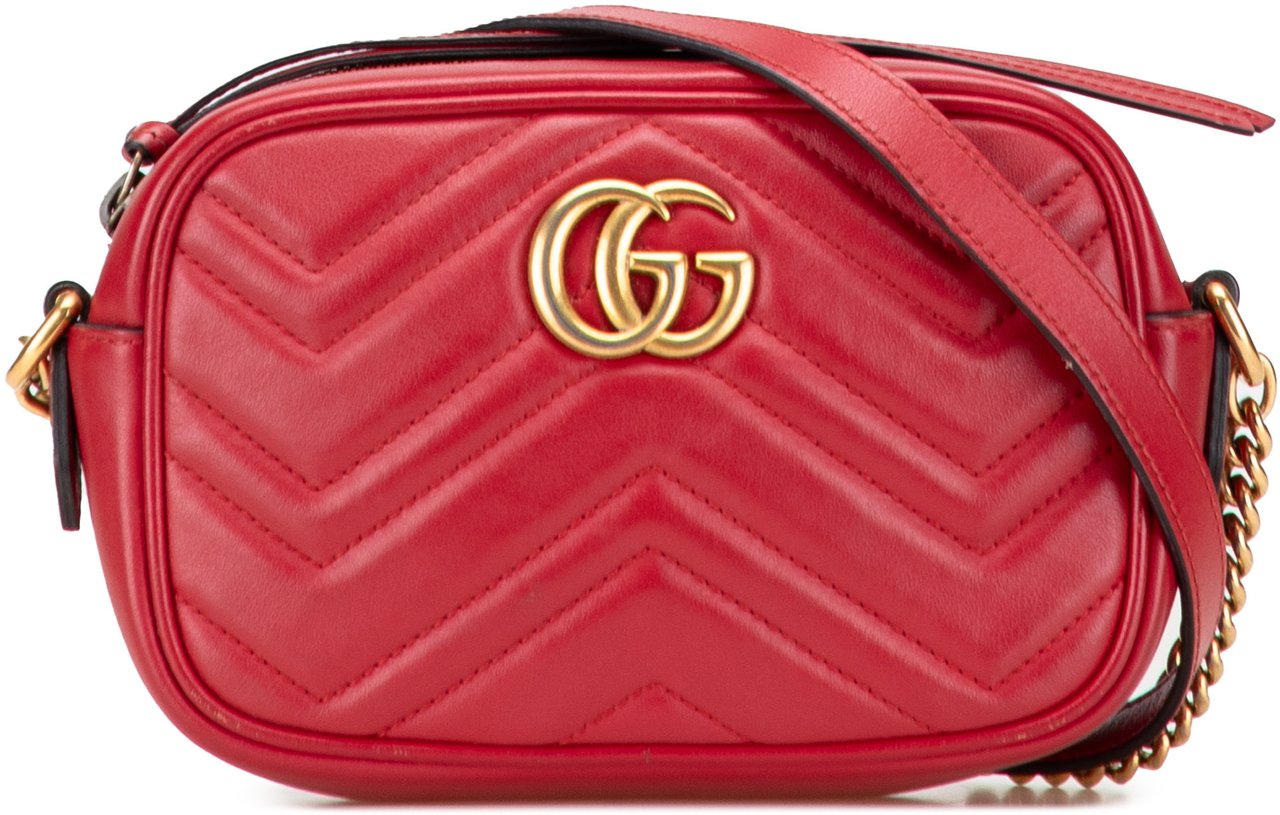 Gucci Mini GG Marmont Matelasse Leather Crossbody Rood
