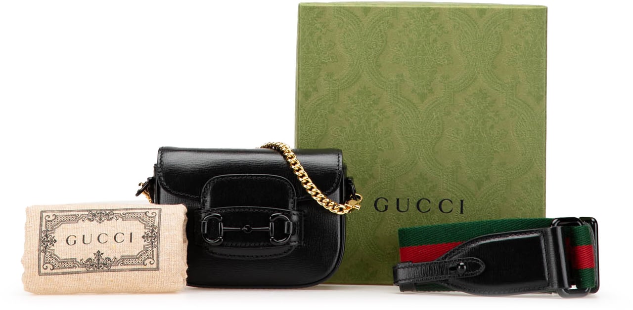 Gucci Mini Leather Horsebit 1955 Web Satchel Zwart