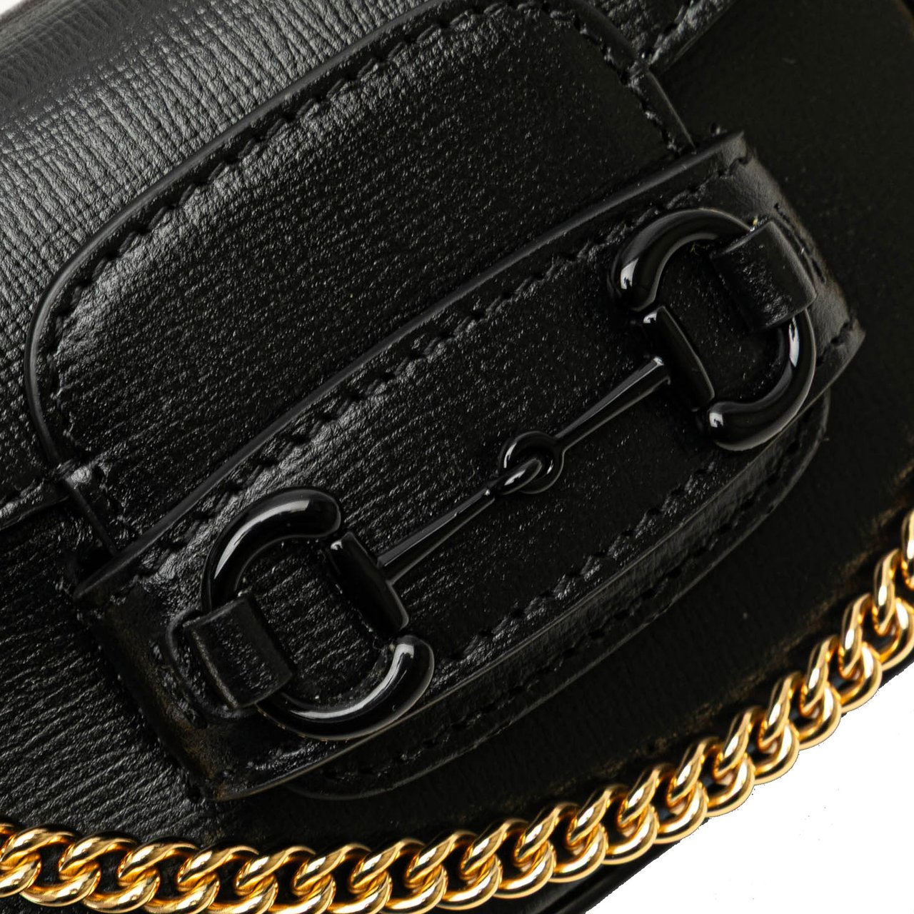 Gucci Mini Leather Horsebit 1955 Web Satchel Zwart