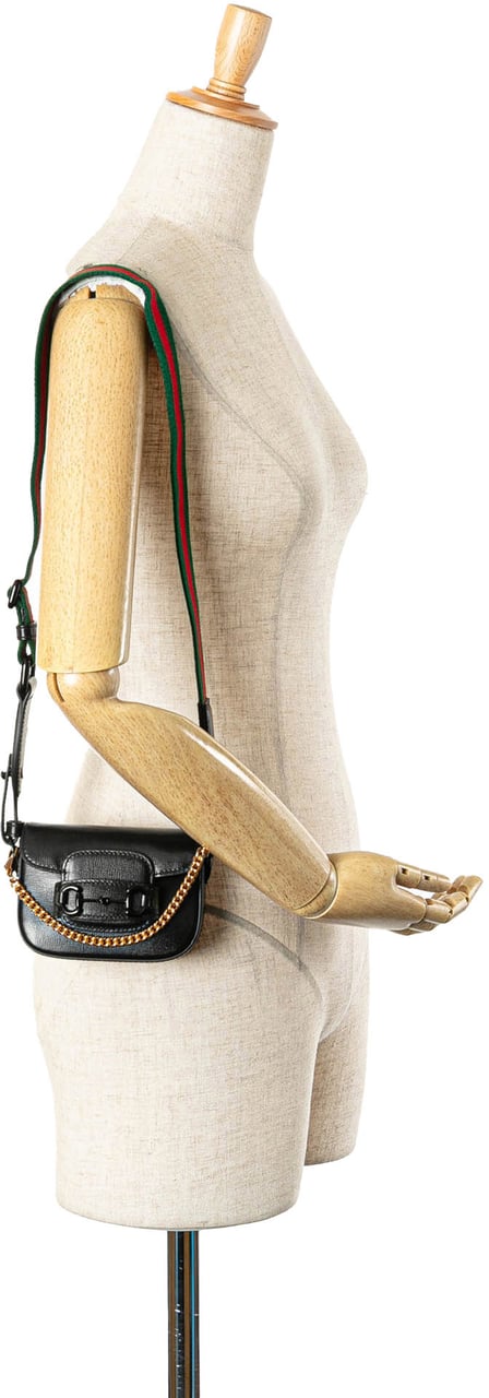 Gucci Mini Leather Horsebit 1955 Web Satchel Zwart