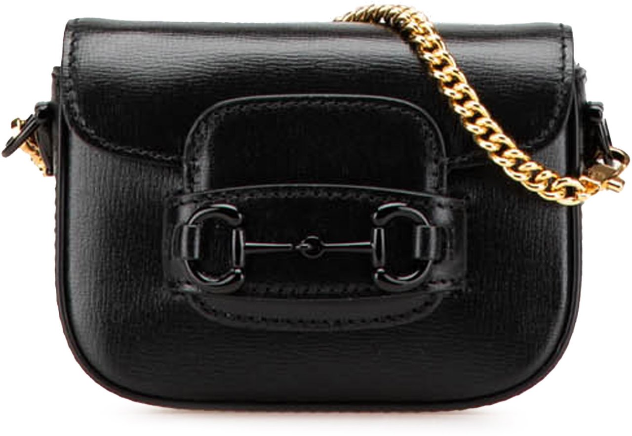 Gucci Mini Leather Horsebit 1955 Web Satchel Zwart