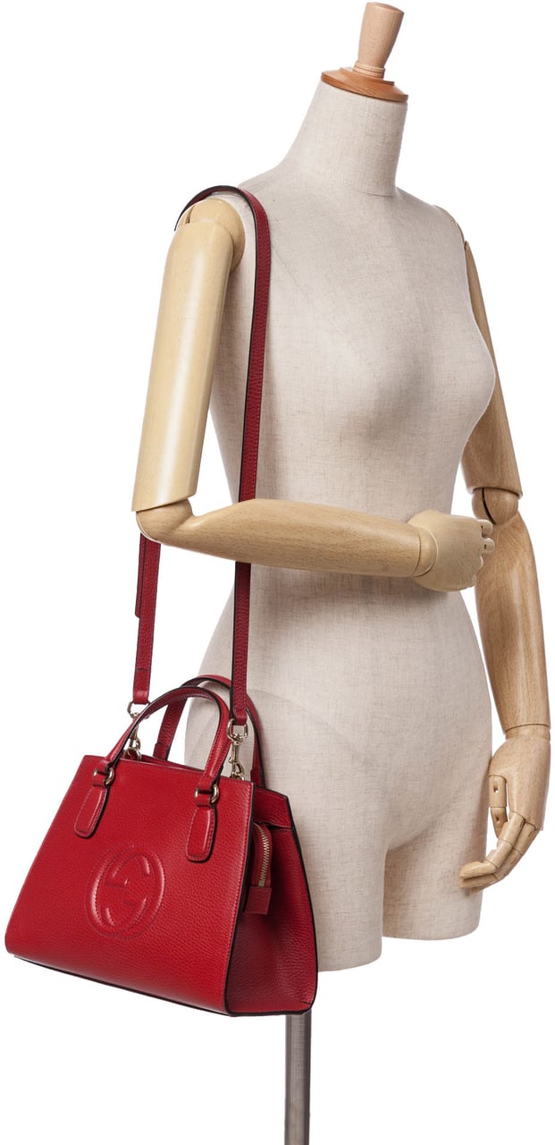 Gucci Medium Dollar Calf Soho Top Handle Convertible Tote Rood