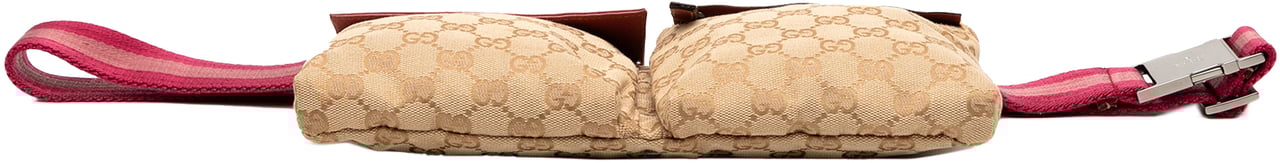 Gucci GG Canvas Web Double Pocket Belt Bag Bruin