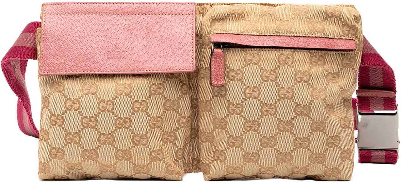 Gucci GG Canvas Web Double Pocket Belt Bag Bruin