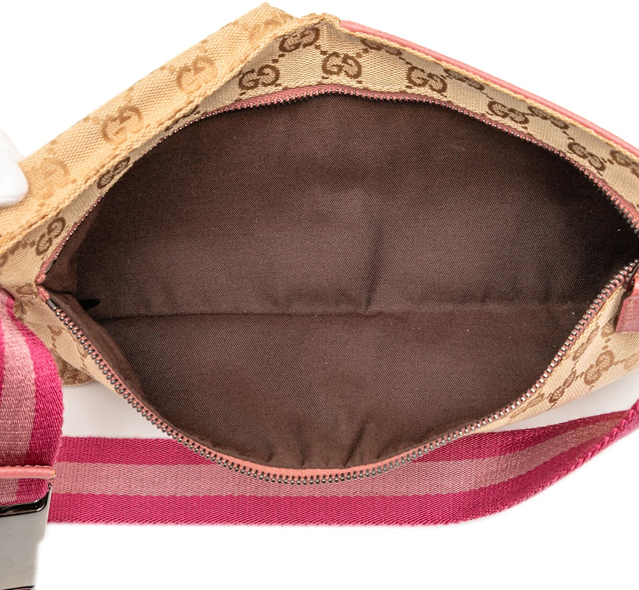 Gucci GG Canvas Web Double Pocket Belt Bag Bruin