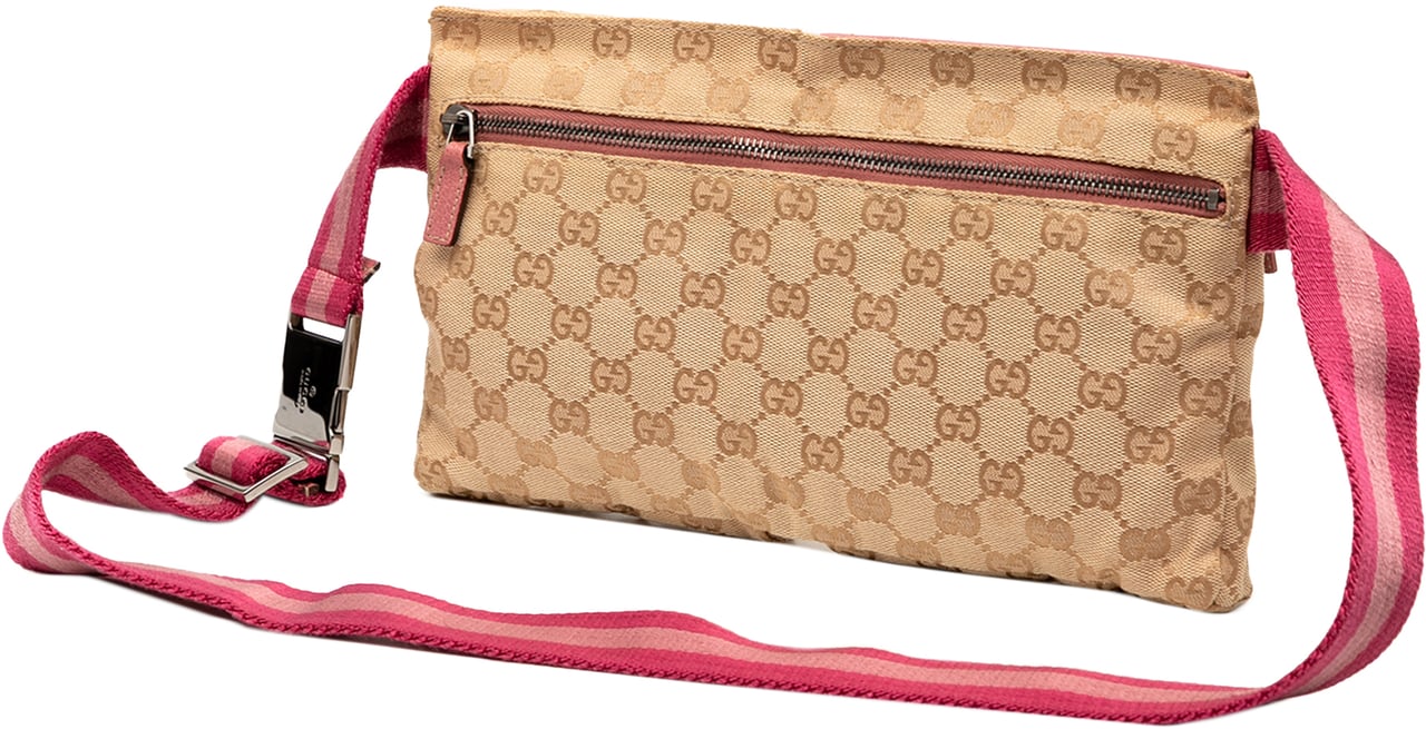 Gucci GG Canvas Web Double Pocket Belt Bag Bruin