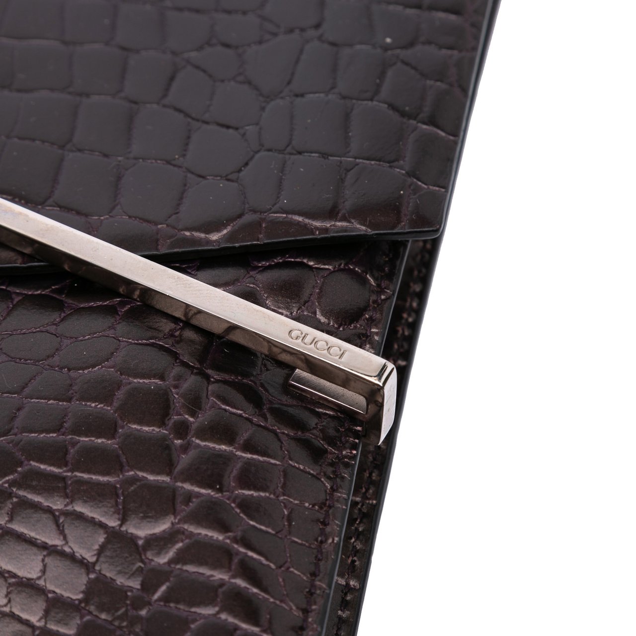 Gucci Croc Embossed Leather Broadway Envelope Shoulder Bag Paars