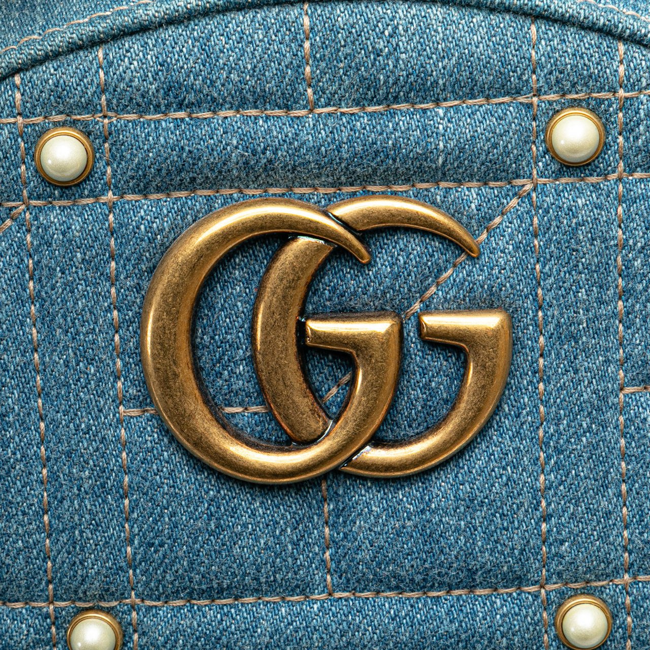 Gucci Small GG Marmont Pearl Denim Backpack Blauw