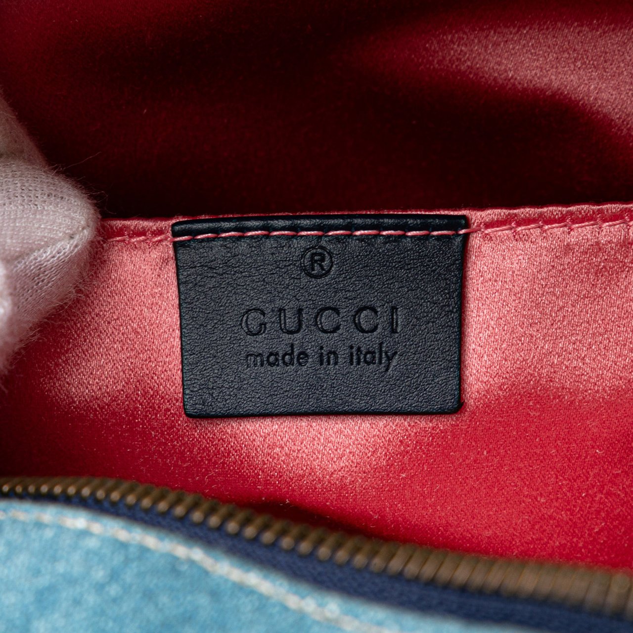 Gucci Small GG Marmont Pearl Denim Backpack Blauw