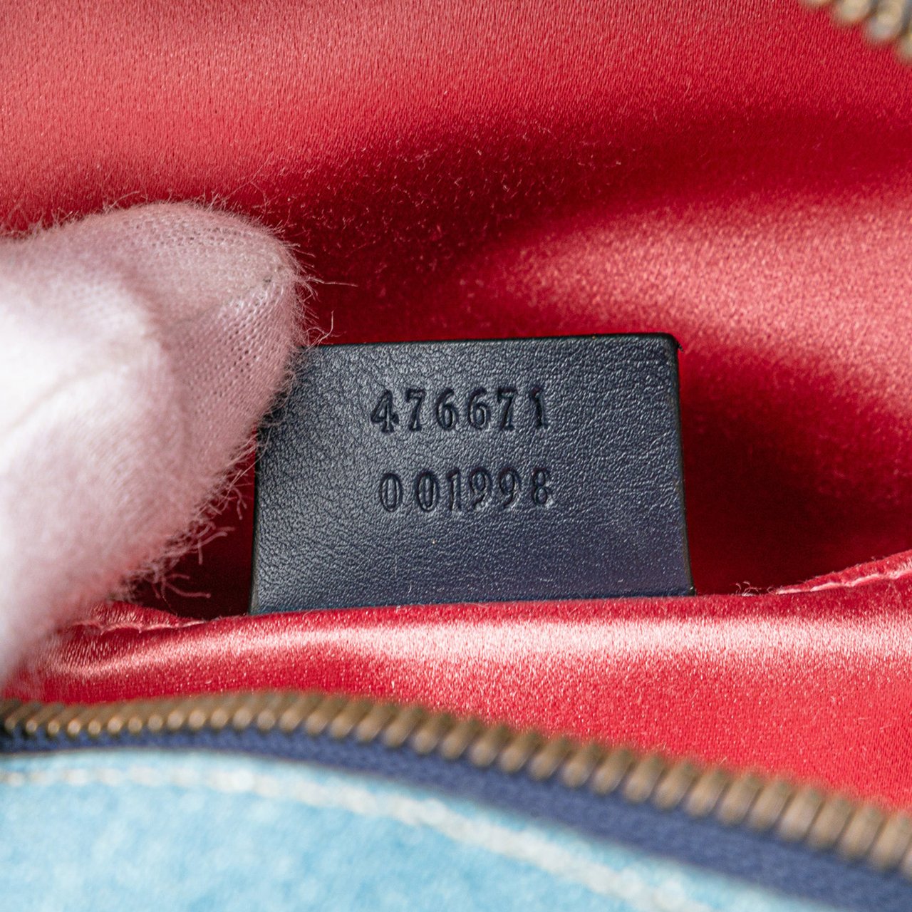 Gucci Small GG Marmont Pearl Denim Backpack Blauw