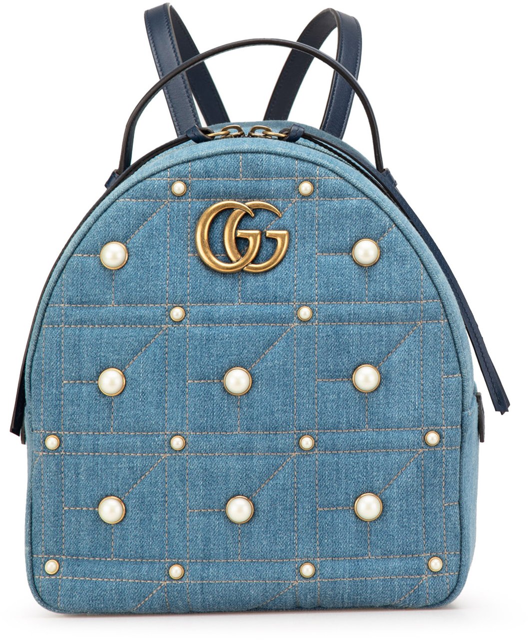 Gucci Small GG Marmont Pearl Denim Backpack Blauw