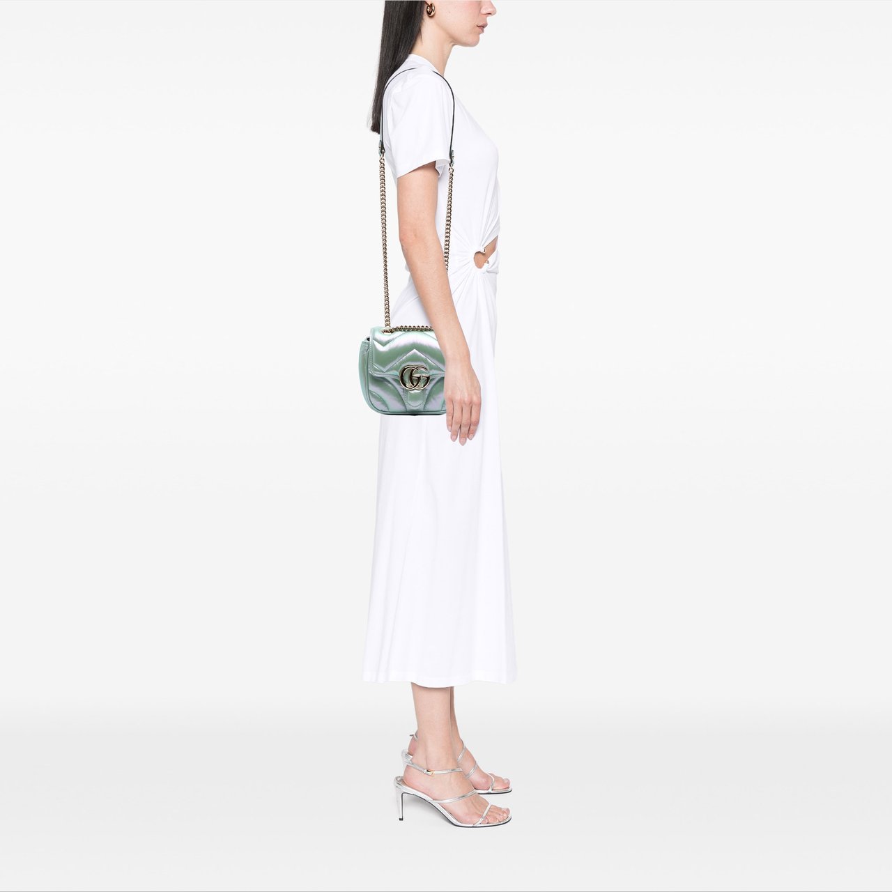 Gucci Mini GG Marmont Matelasse Iridescent Leather Flap Crossbody Groen