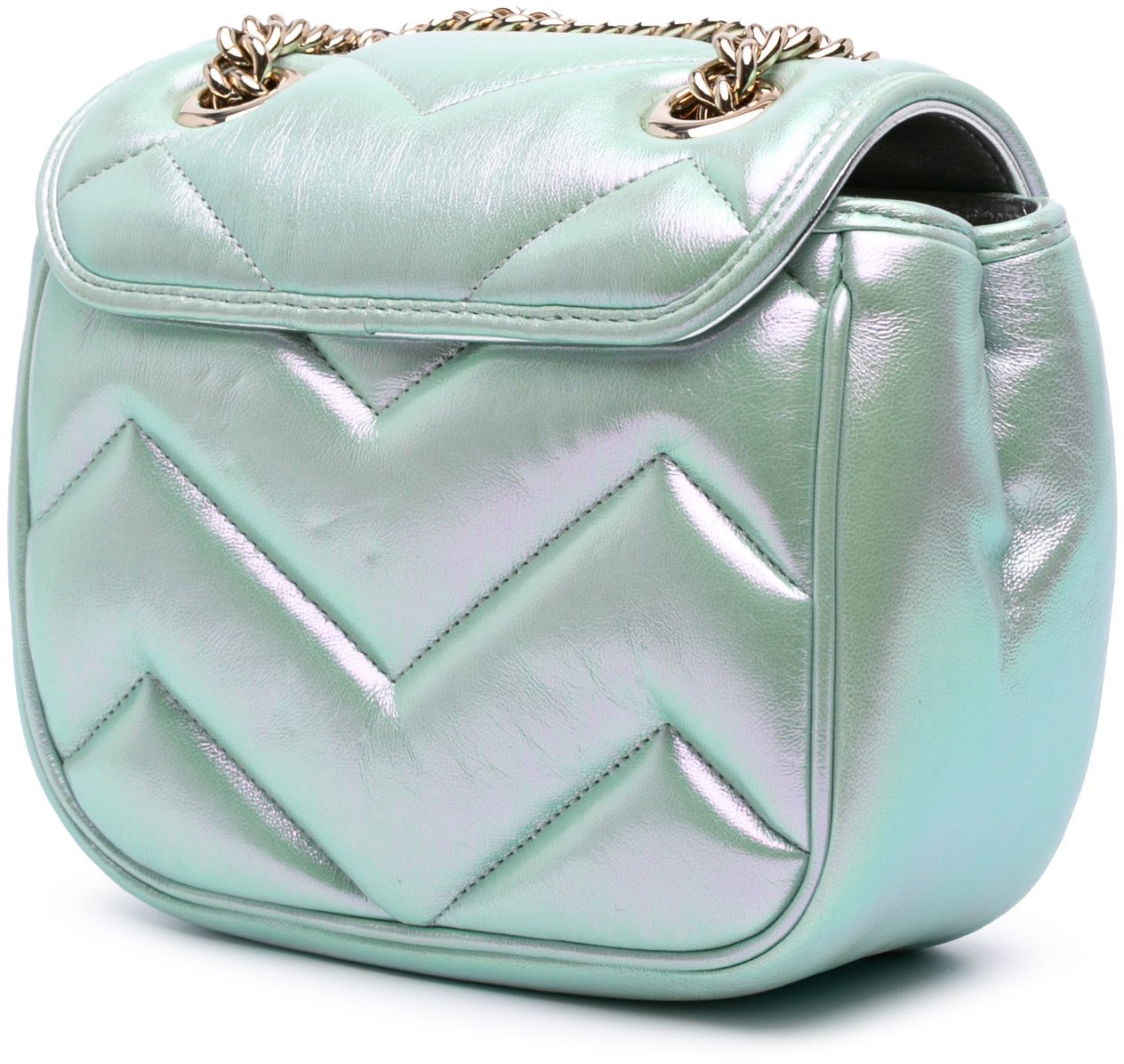 Gucci Mini GG Marmont Matelasse Iridescent Leather Flap Crossbody Groen