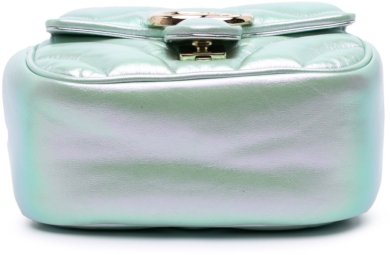 Gucci Mini GG Marmont Matelasse Iridescent Leather Flap Crossbody Groen