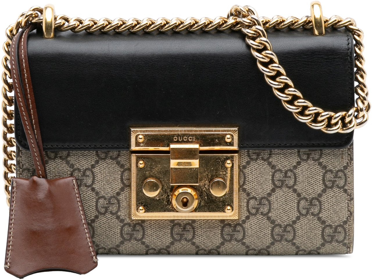 Gucci Small GG Supreme Padlock Crossbody Bruin