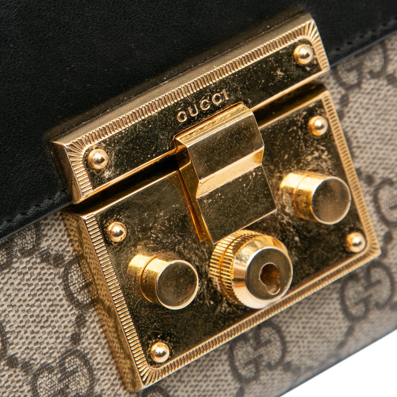 Gucci Small GG Supreme Padlock Crossbody Bruin
