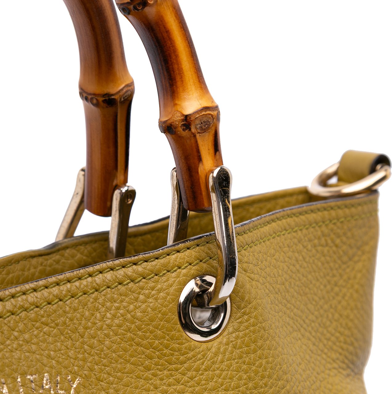 Gucci Tall Leather Bamboo Shopper Tote Geel
