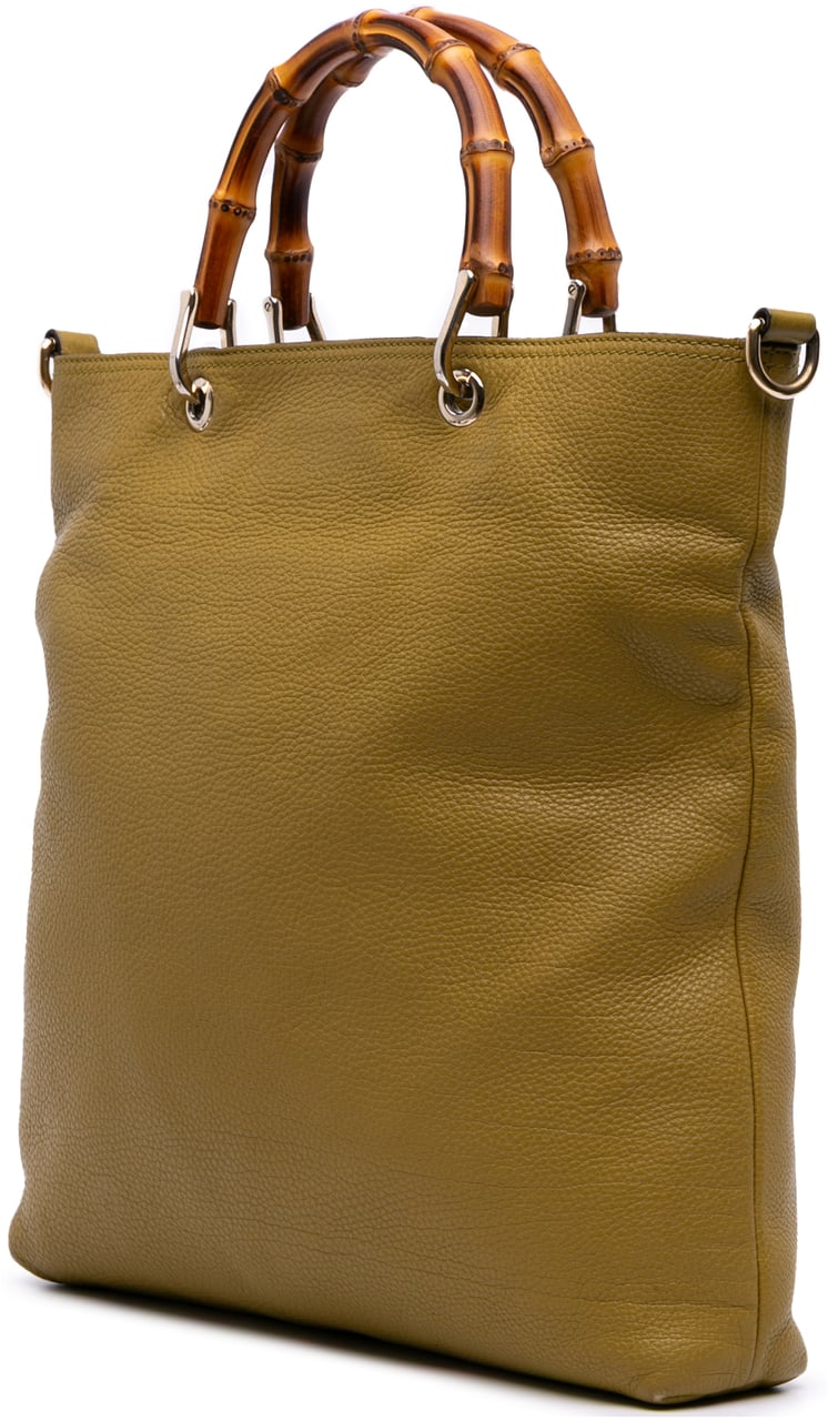 Gucci Tall Leather Bamboo Shopper Tote Geel
