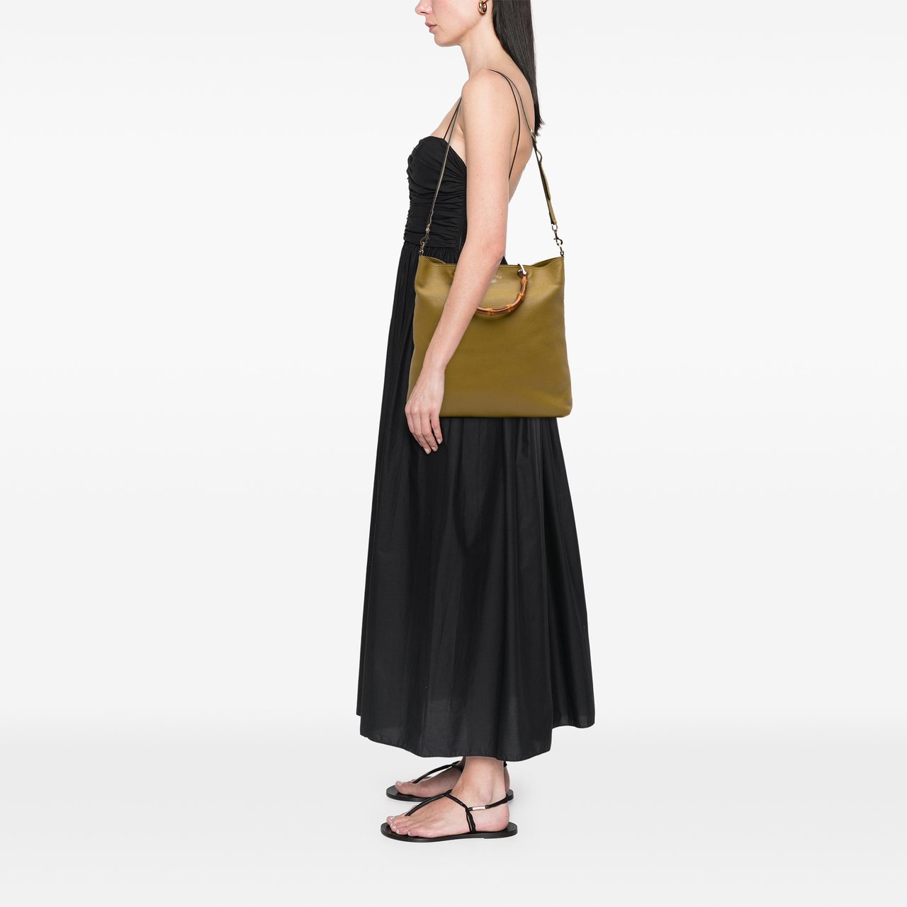 Gucci Tall Leather Bamboo Shopper Tote Geel