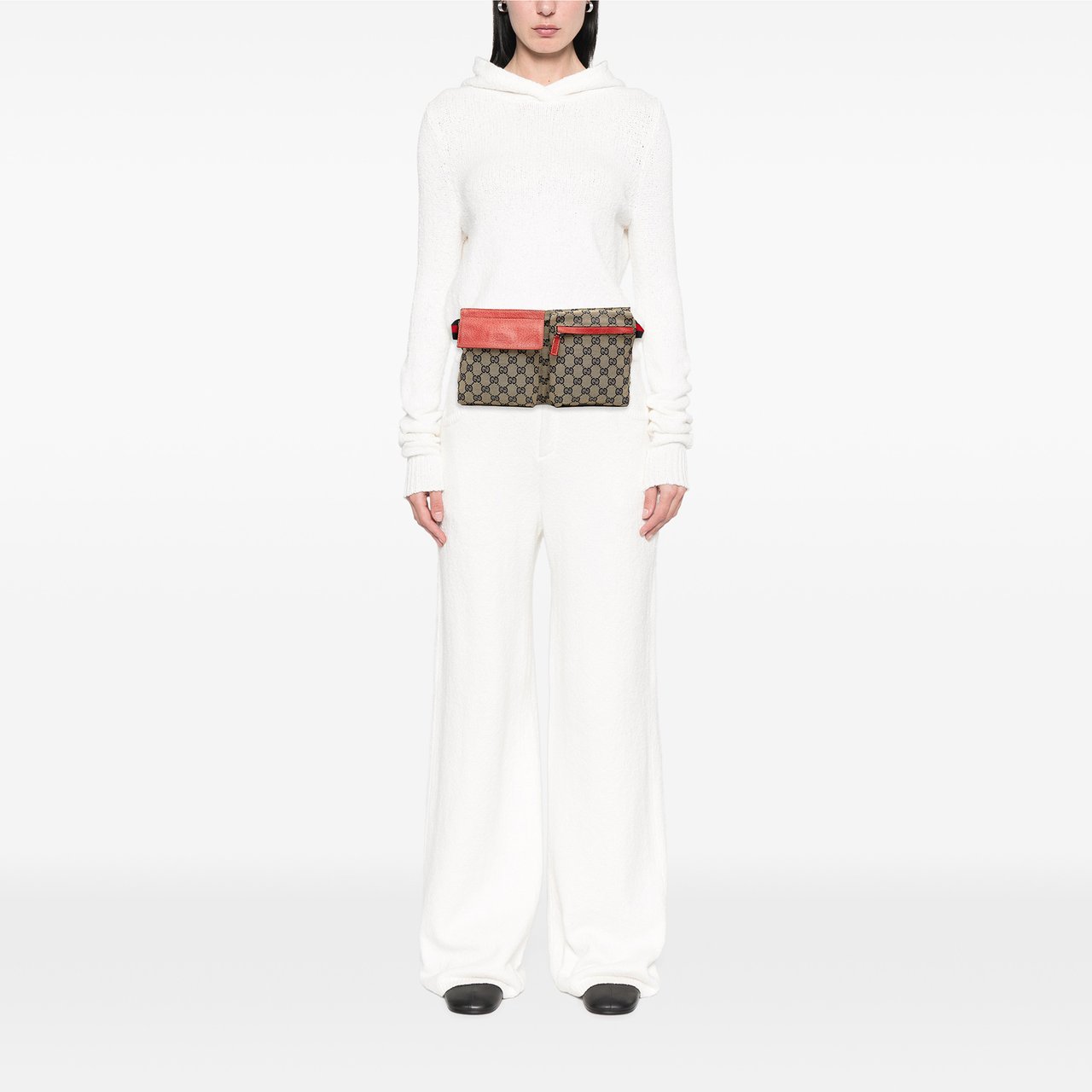 Gucci GG Canvas Web Double Pocket Belt Bag Bruin