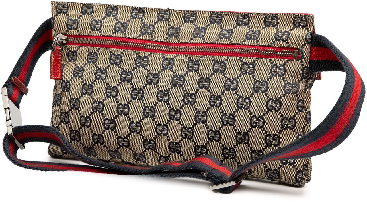 Gucci GG Canvas Web Double Pocket Belt Bag Bruin