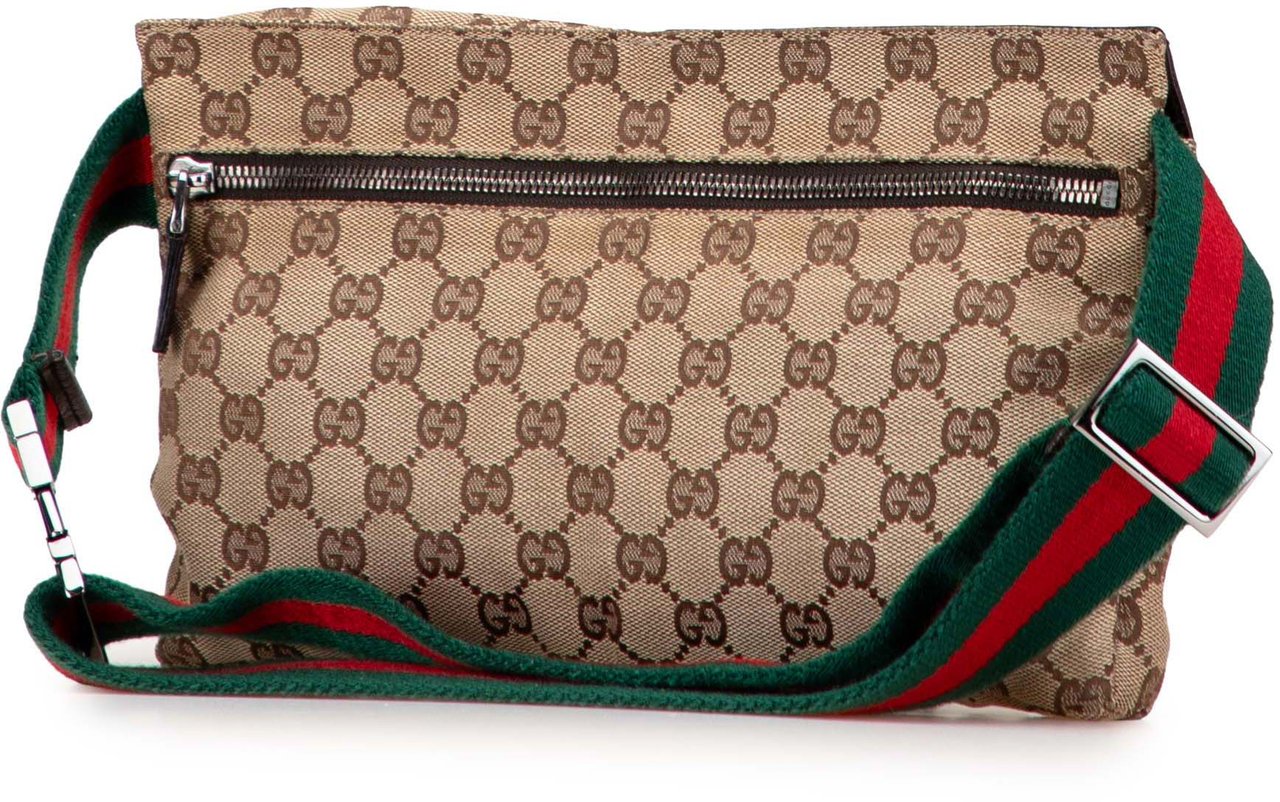 Gucci GG Canvas Web Double Pocket Belt Bag Bruin