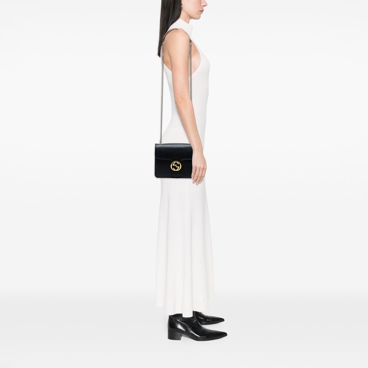 Gucci Small Dollar Calfskin Interlocking G Crossbody Zwart